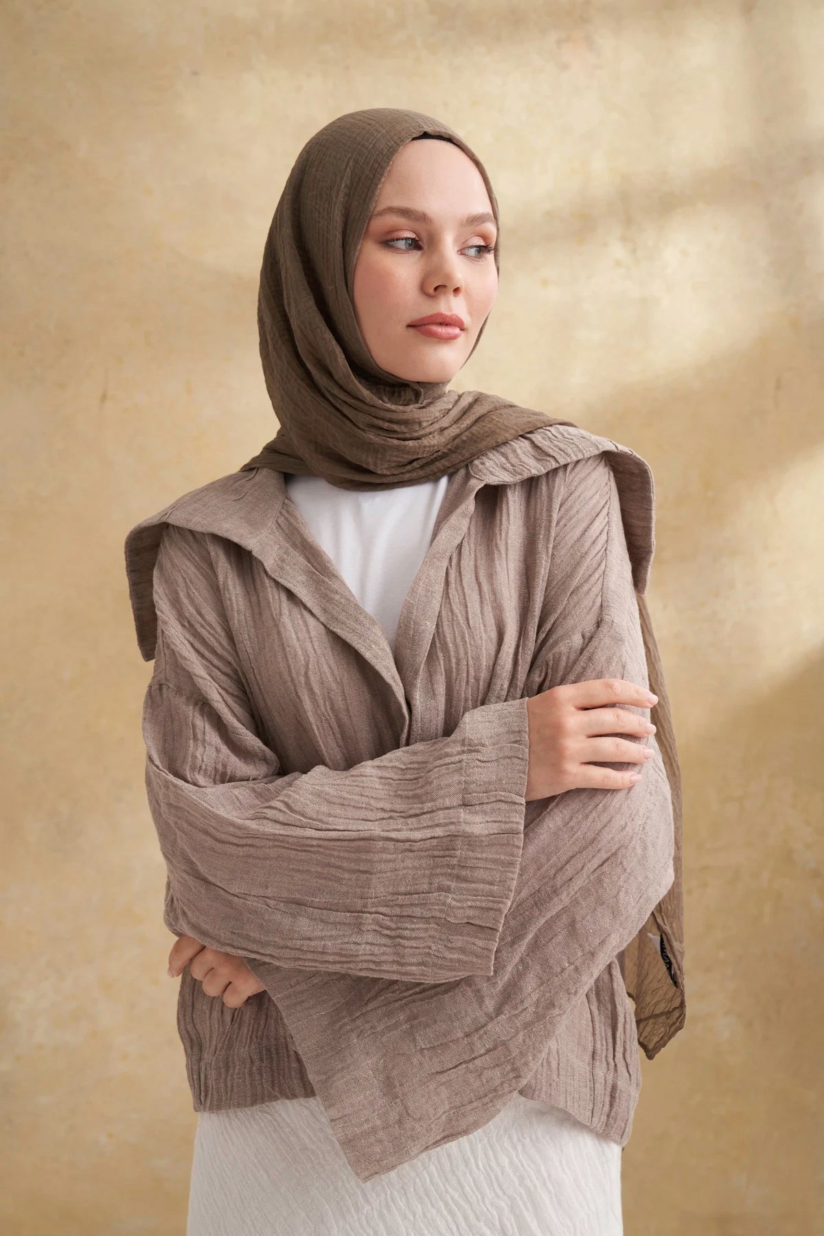 Müslin Yaprak Desen Şal 3351-716 Kül