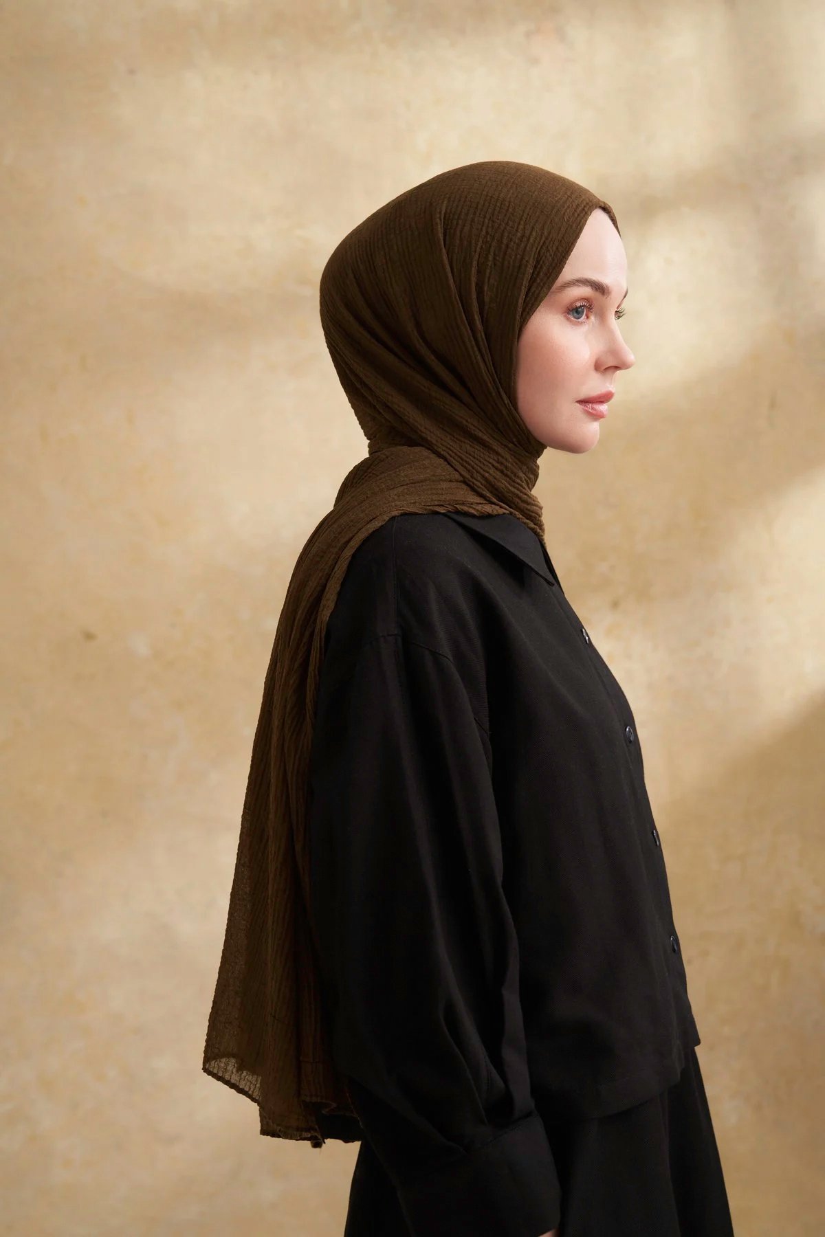 Müslin Yaprak Desen Şal 3351-846 Koyu Haki 