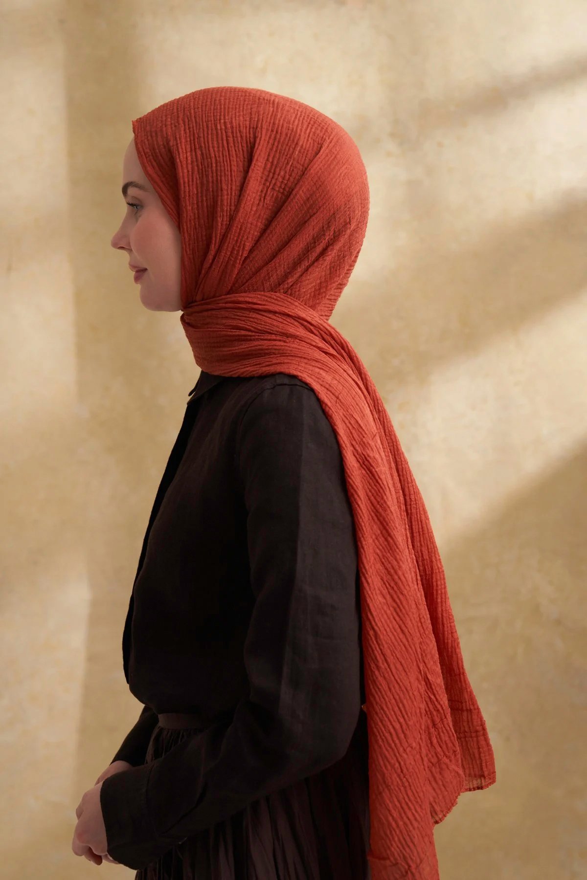 Müslin Yaprak Desen Şal 3351-85 Kiremit 