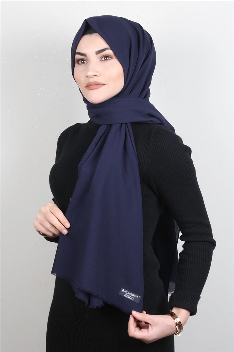 Natural Pamuk Şal 1495-7 Lacivert