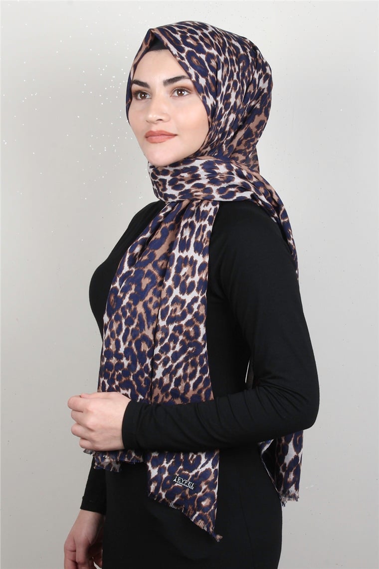 Pamuklu Desenli Şal 5755-7 Lacivert