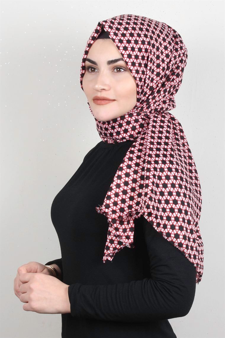 Pamuklu Desenli Şal 5762-4 Siyah-Kırmızı