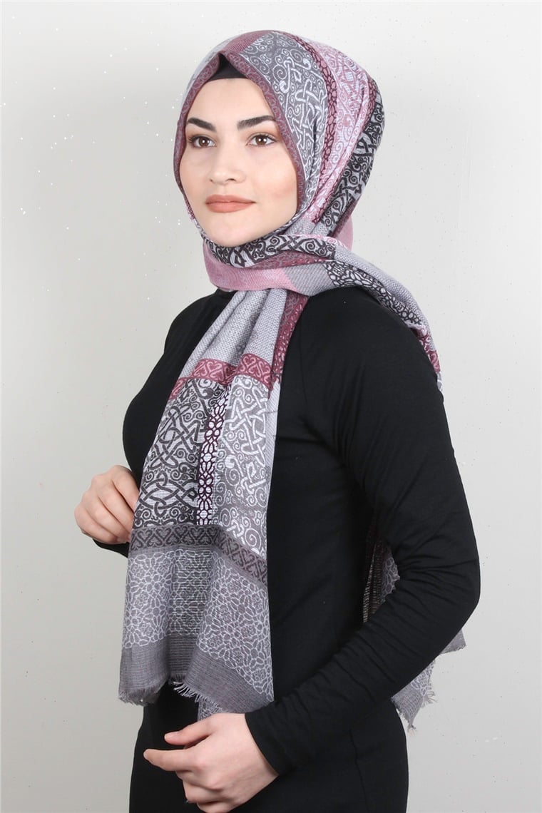 Pamuklu Desenli Şal 5772-8 Gri