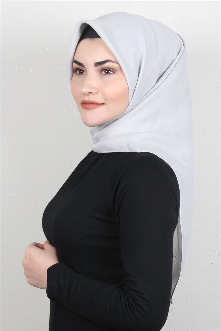 Pamuklu Düz Eşarp 3512-15 Gri