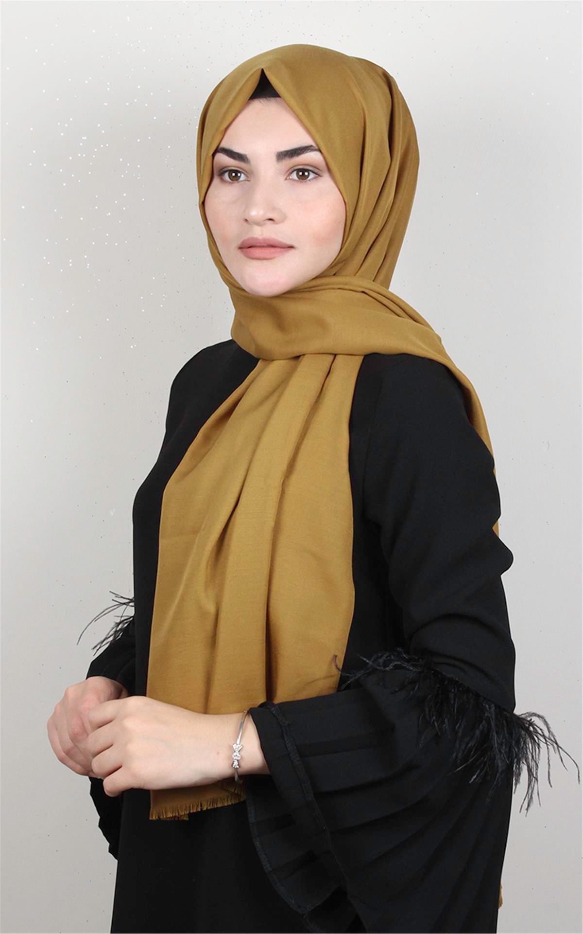 Pamuklu Düz Şal 2803-1 Hardal