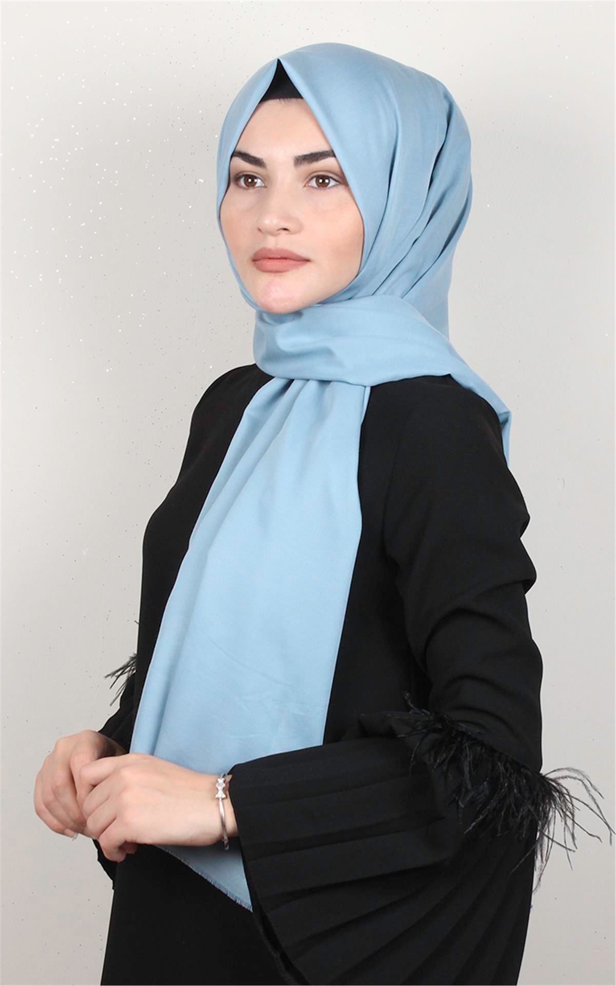 Pamuklu Düz Şal 2803-22 Su Mavisi
