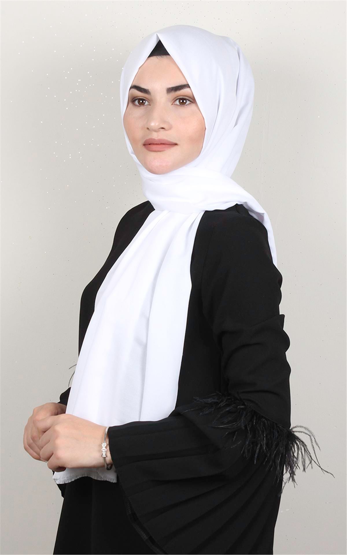 Pamuklu Düz Şal 2803-23 Beyaz
