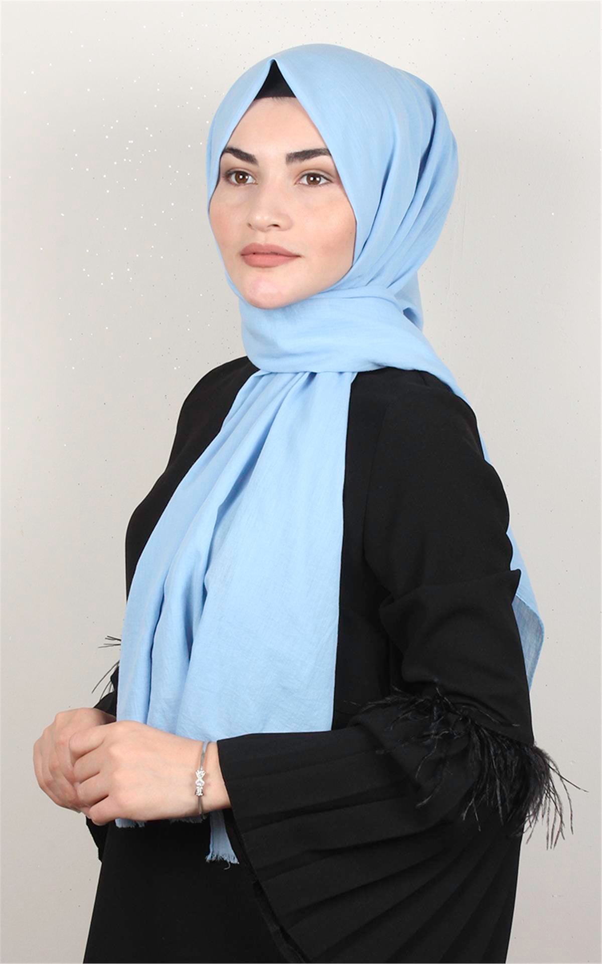 Pamuklu Düz Şal 2803-24 Bebe Mavisi