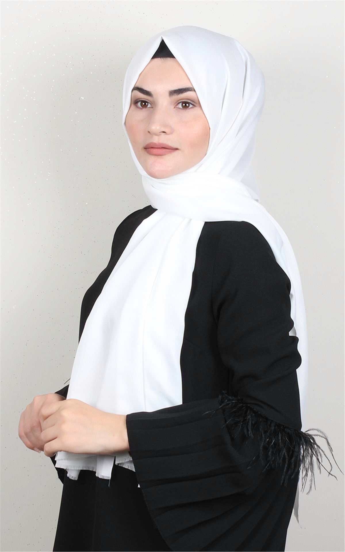Pamuklu Düz Şal 2803-29 Kırık Beyaz