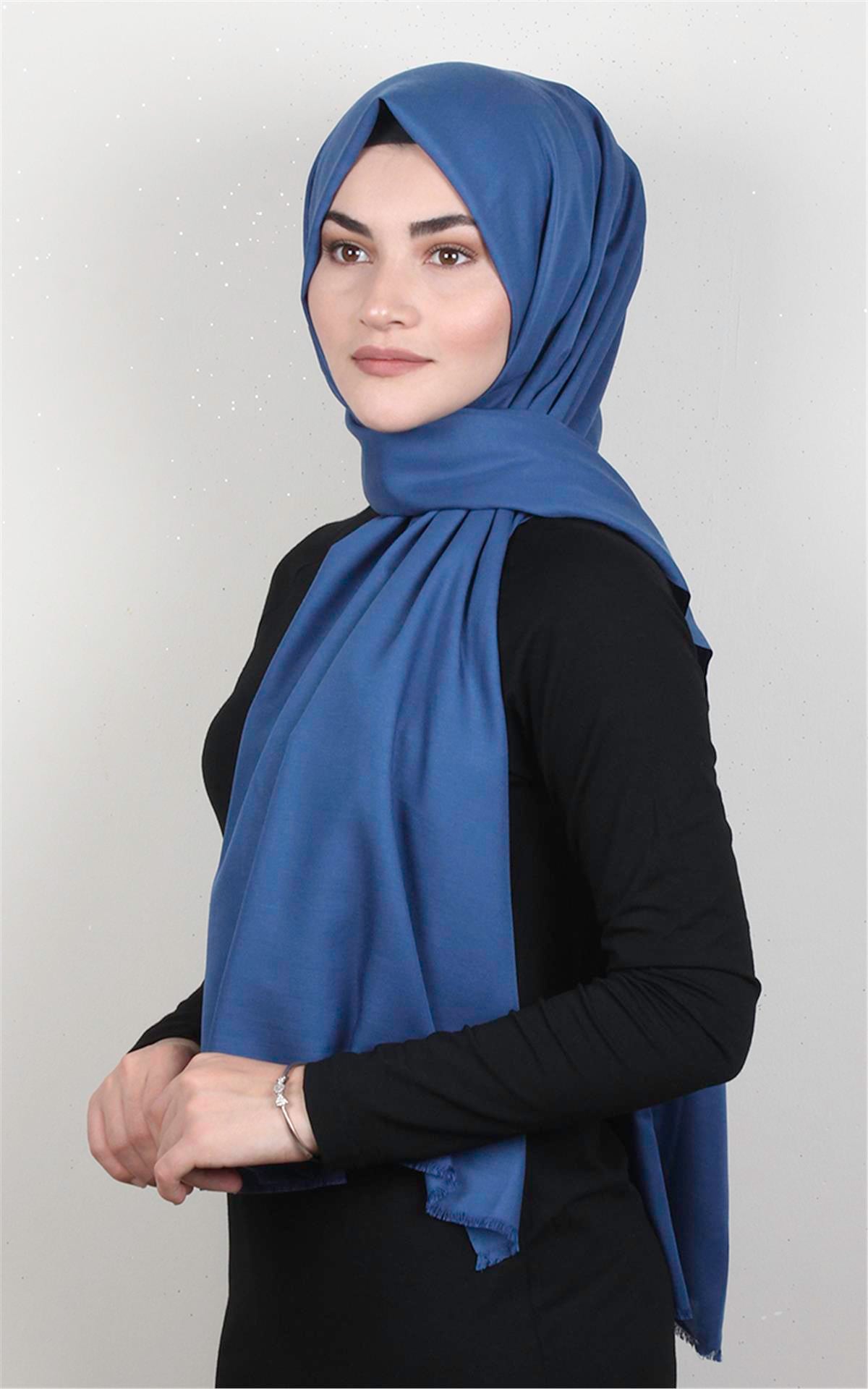 Pamuklu Düz Şal 2803-30 İndigo