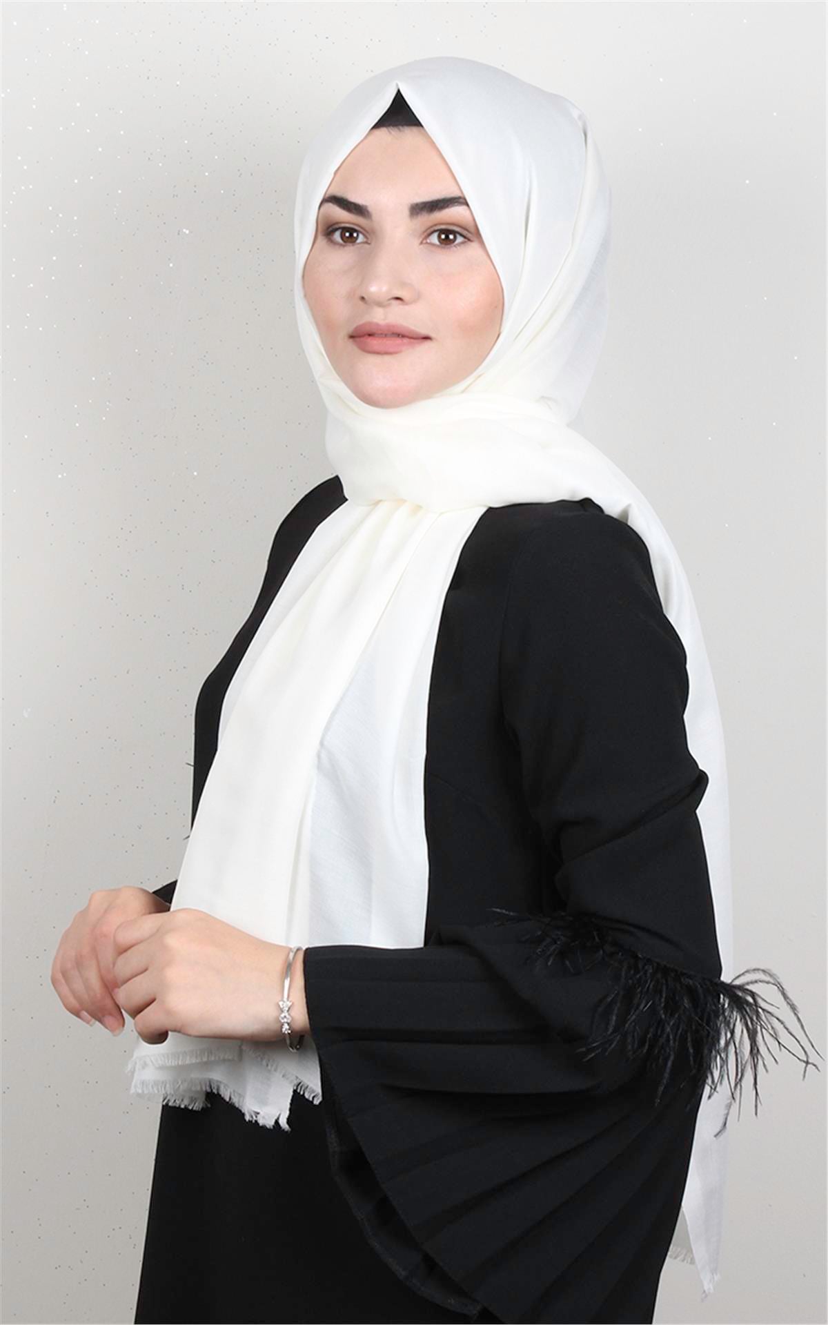 Pamuklu Düz Şal 2803-32 Ekru
