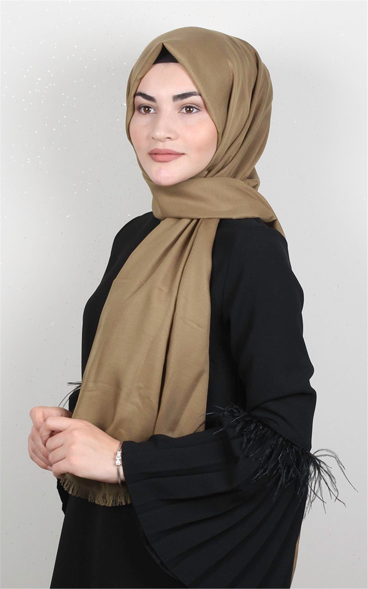 Pamuklu Düz Şal 2803-4 Karamel