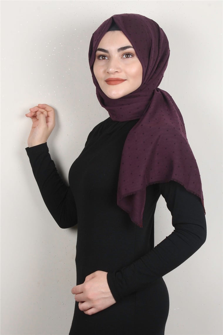 Pamuklu Pıt Pıt Şal 3092-13 Mürdüm