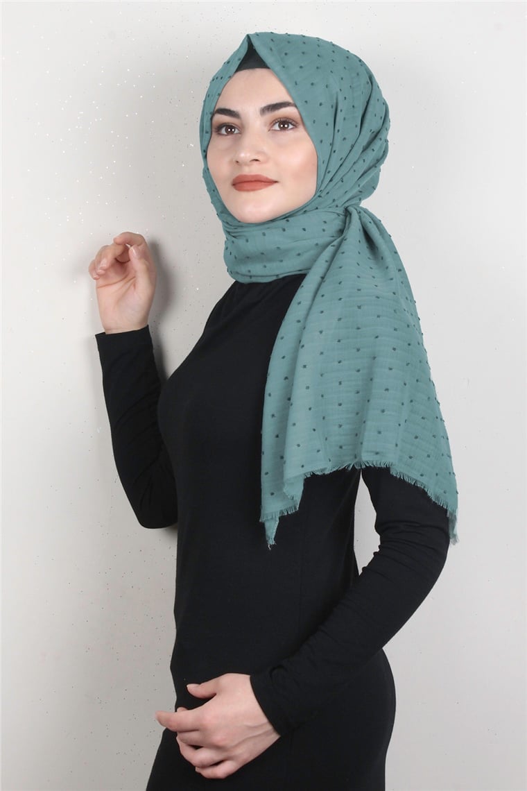 Pamuklu Pıt Pıt Şal 3092-16 Mint Yeşili