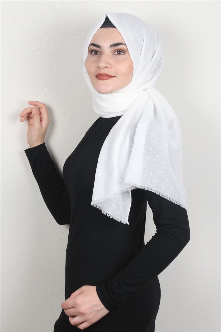 Pamuklu Pıt Pıt Şal 3092-23 Kırık Beyaz