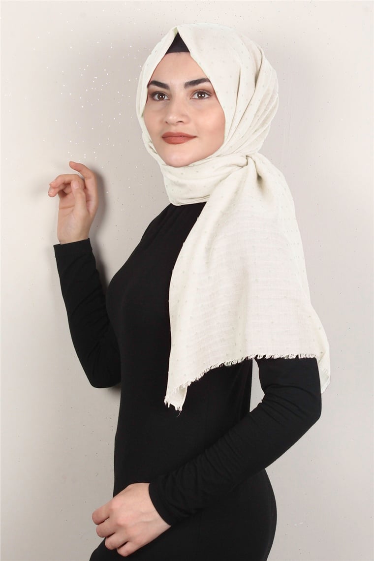 Pamuklu Pıt Pıt Şal 3092-33 Ekru