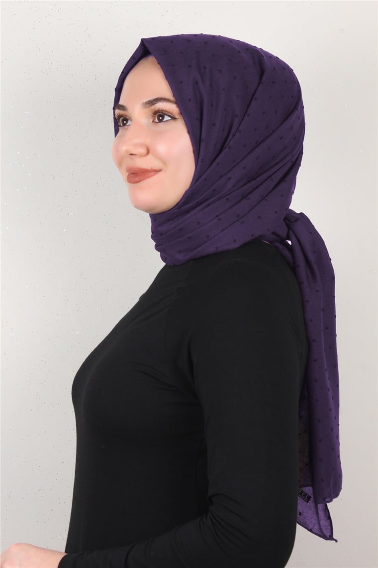 Pamuklu Pıt Pıt Şal 3092-34 Patlıcan Moru