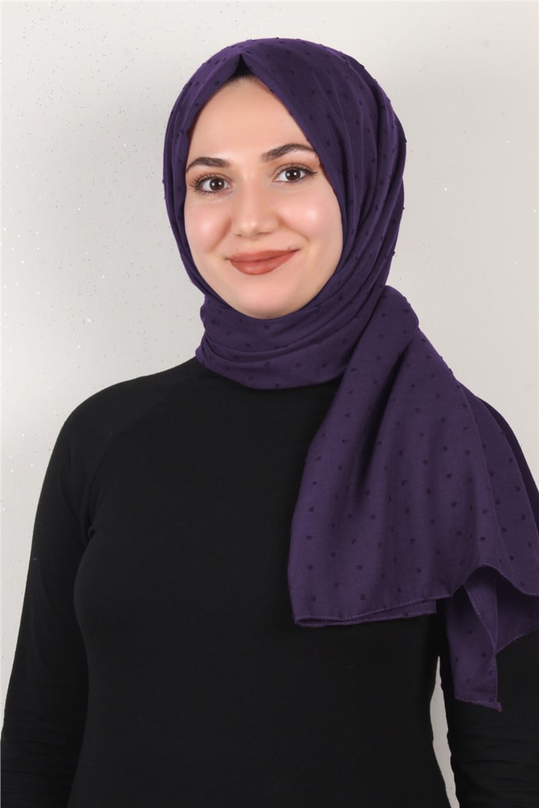 Pamuklu Pıt Pıt Şal 3092-34 Patlıcan Moru