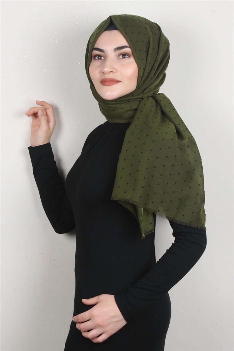 Pamuklu Pıt Pıt Şal 3092-6 Yağ Yeşili