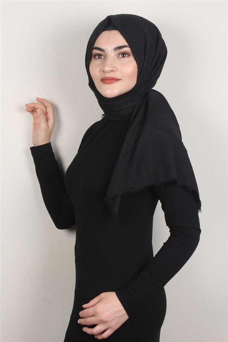 Pamuklu Pıt Pıt Şal 3092-7 Siyah