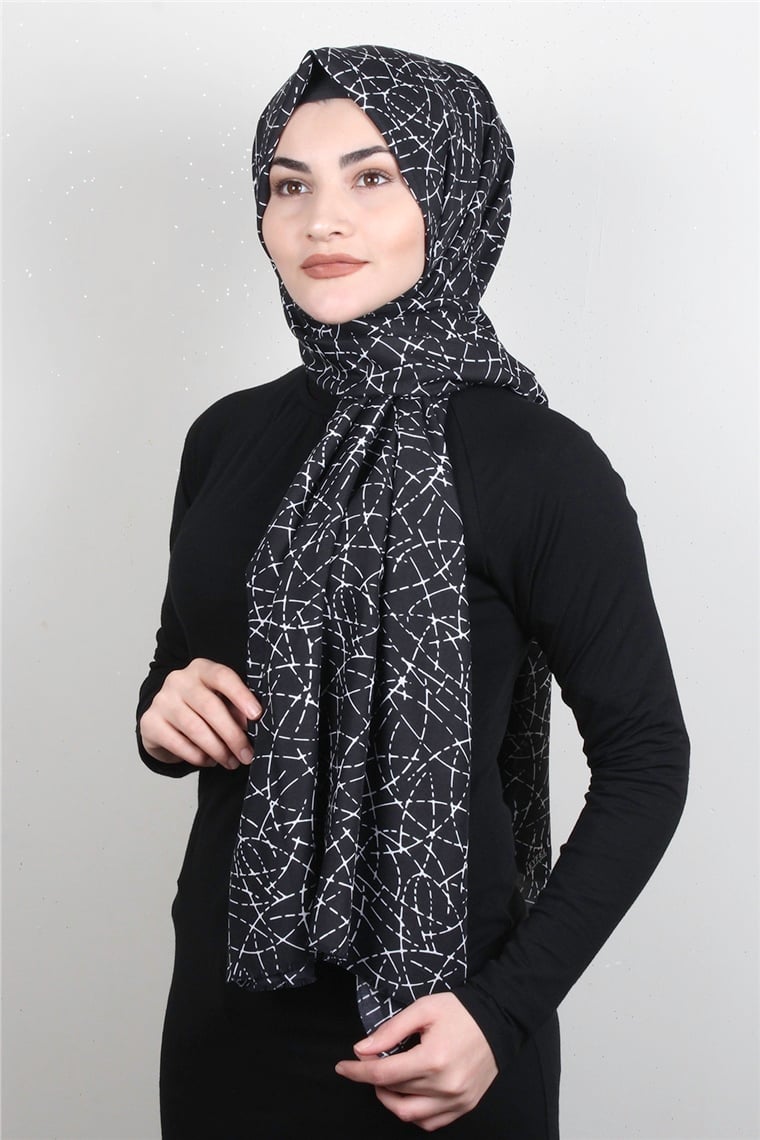 Pamuklu Siyah Beyaz Şal 7890-1 