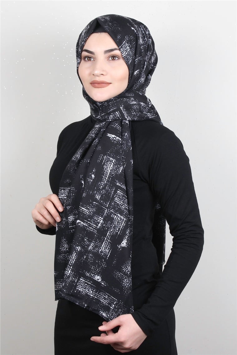Pamuklu Siyah Beyaz Şal 7890-11