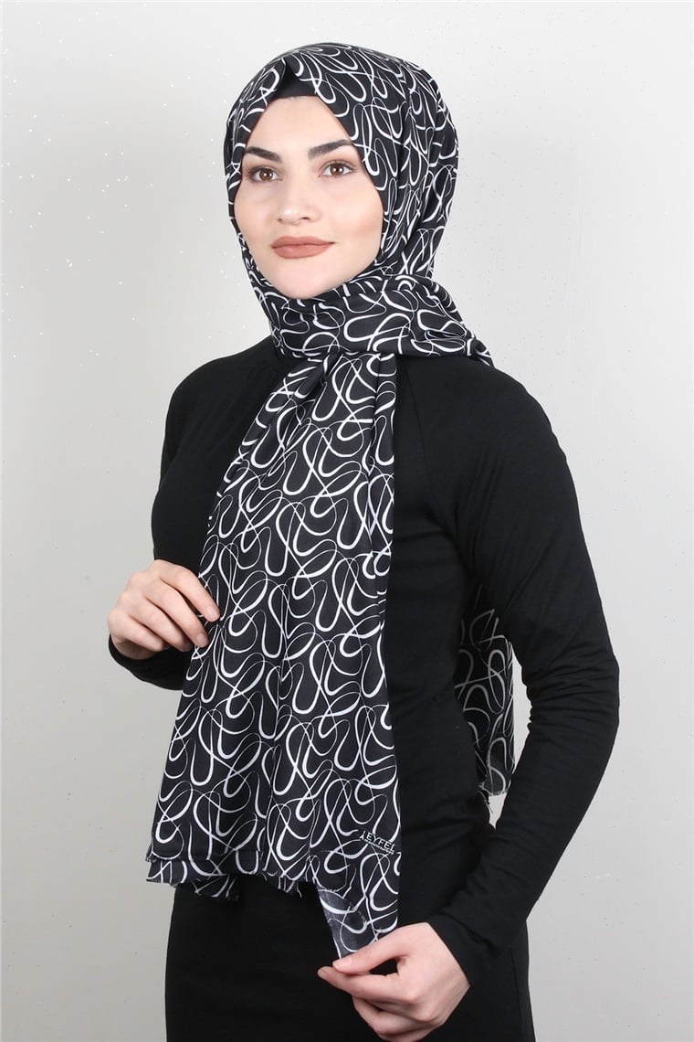 Pamuklu Siyah Beyaz Şal 7890-12