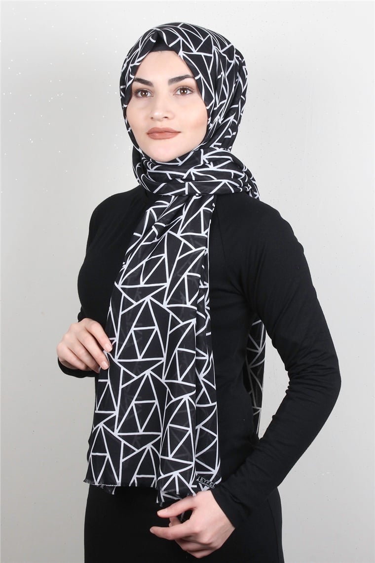 Pamuklu Siyah Beyaz Şal 7890-13