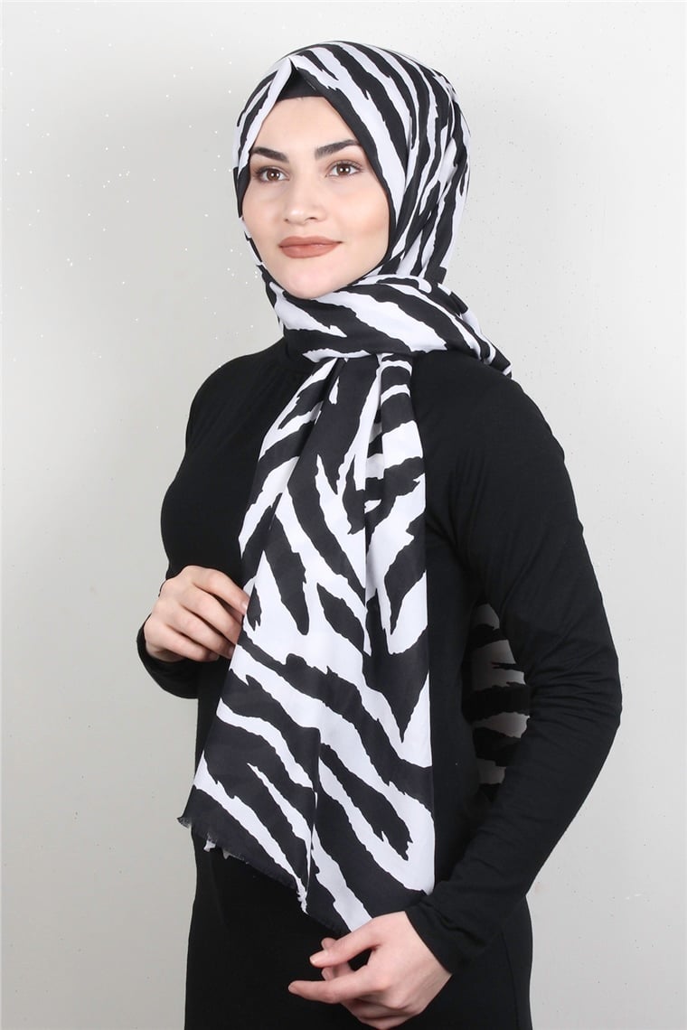 Pamuklu Siyah Beyaz Şal 7890-15