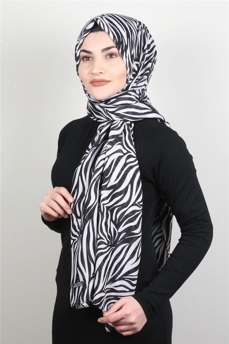 Pamuklu Siyah Beyaz Şal 7890-2