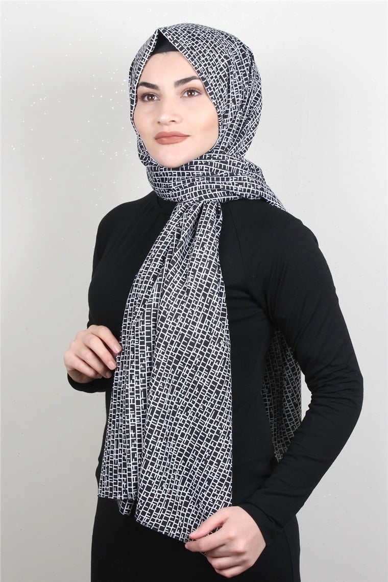 Pamuklu Siyah Beyaz Şal 7890-3