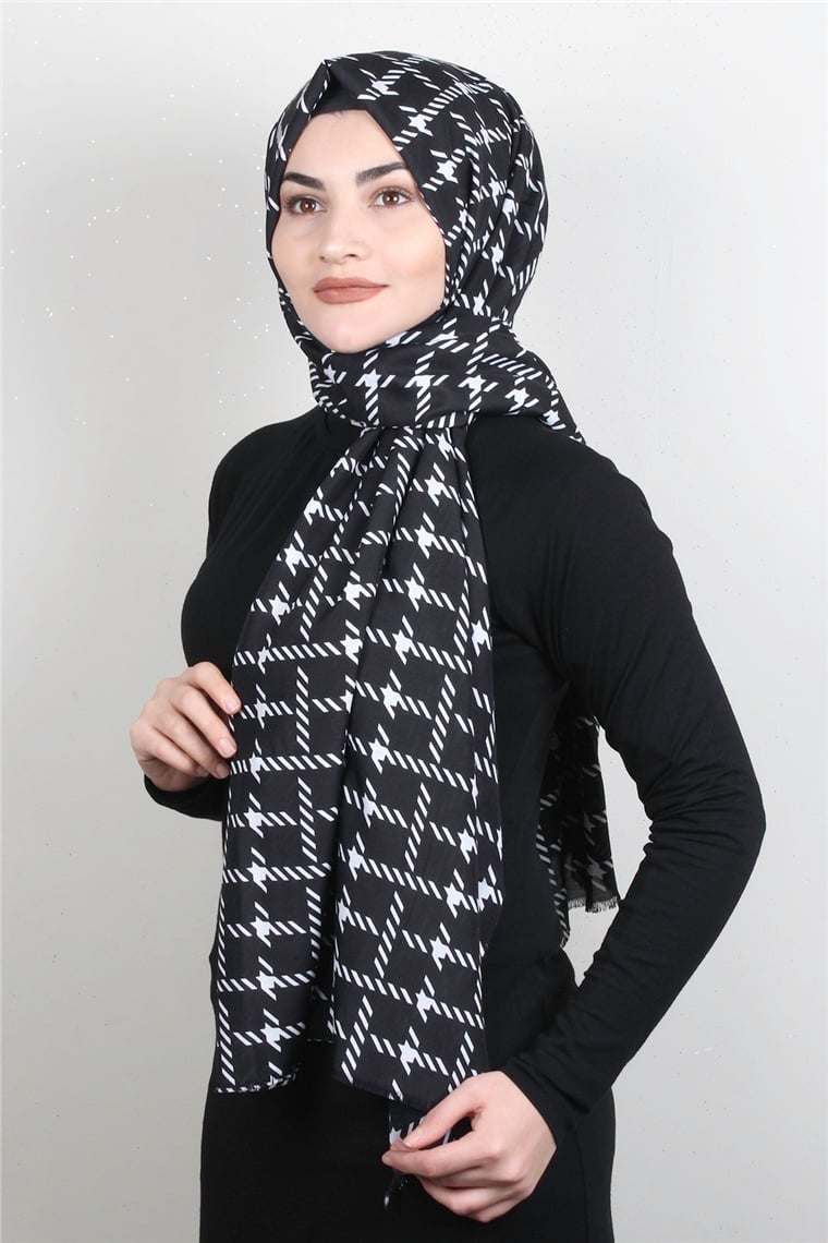 Pamuklu Siyah Beyaz Şal 7890-5