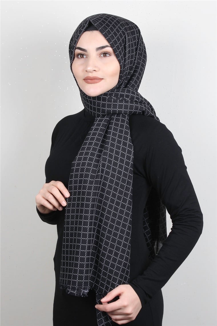Pamuklu Siyah Beyaz Şal 7890-6