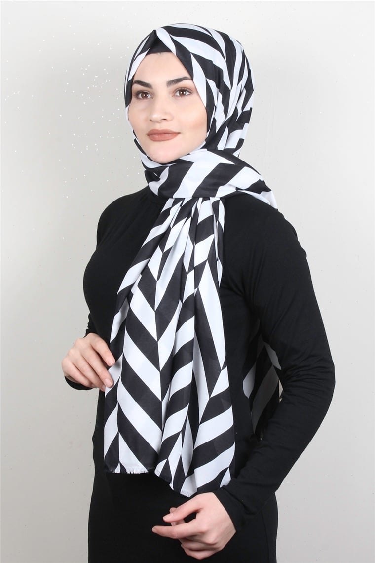 Pamuklu Siyah Beyaz Şal 7890-7