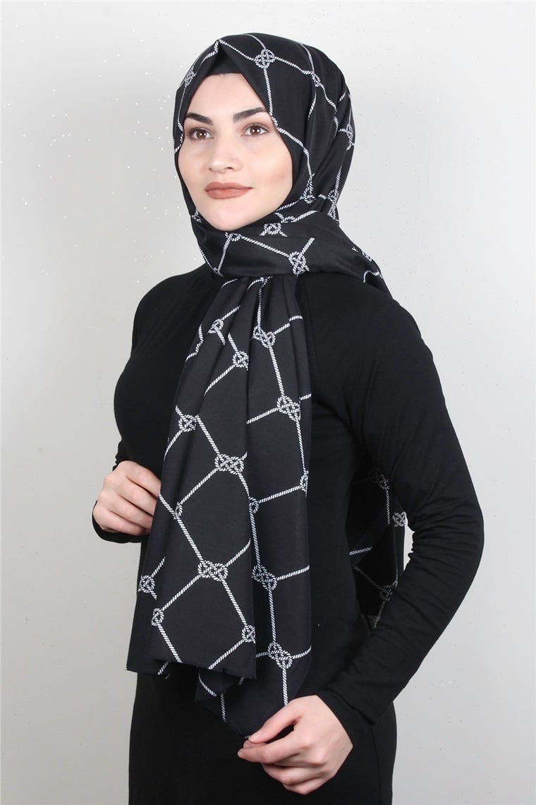 Pamuklu Siyah Beyaz Şal 7890-8