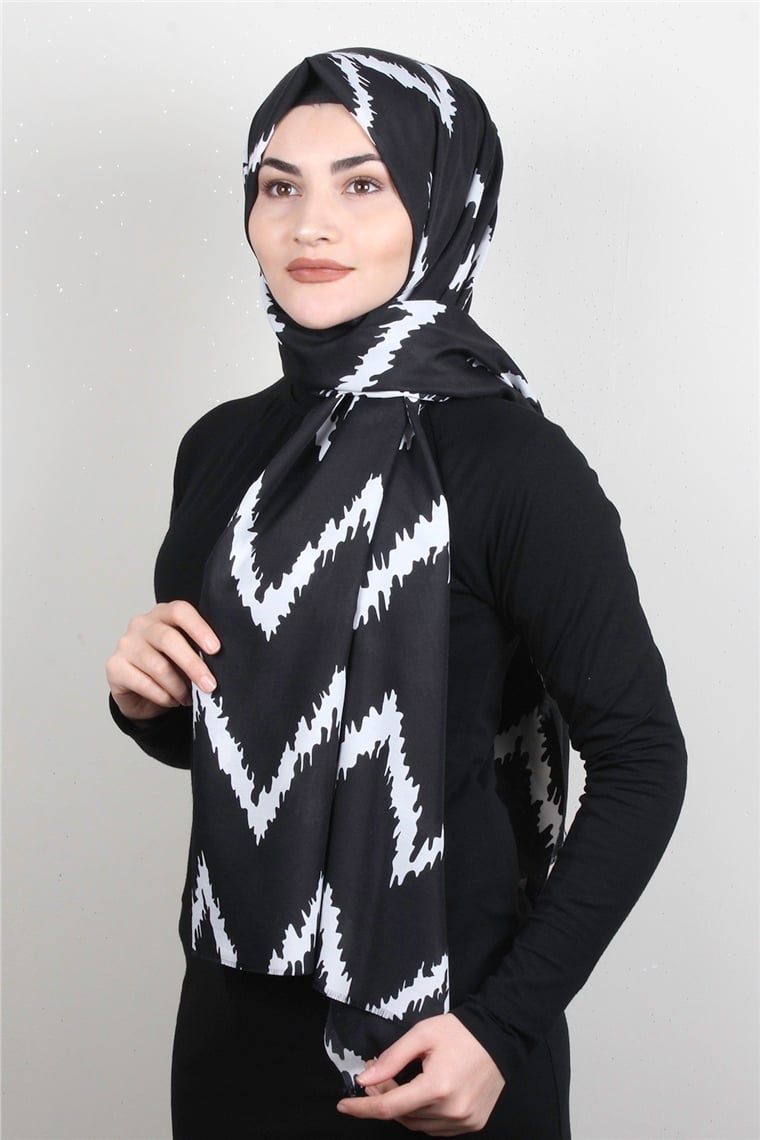 Pamuklu Siyah Beyaz Şal 7890-9