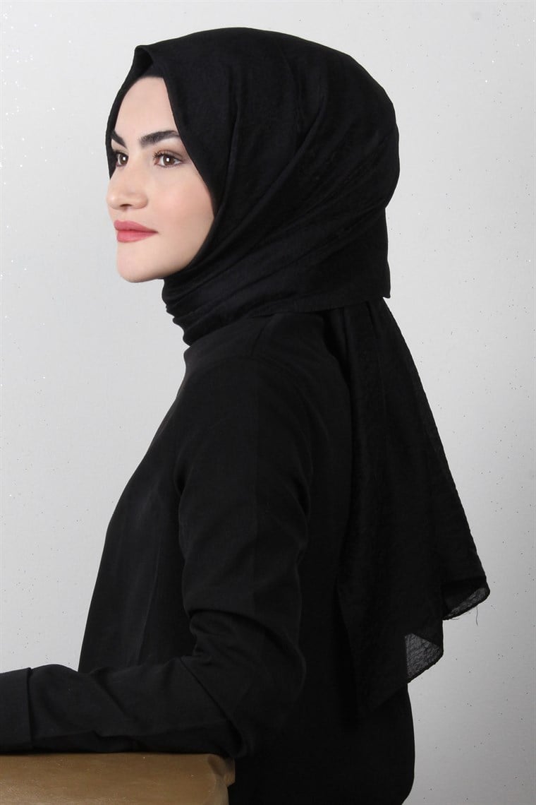 Piramit Desenli Cazz Şal 1459-13 Siyah