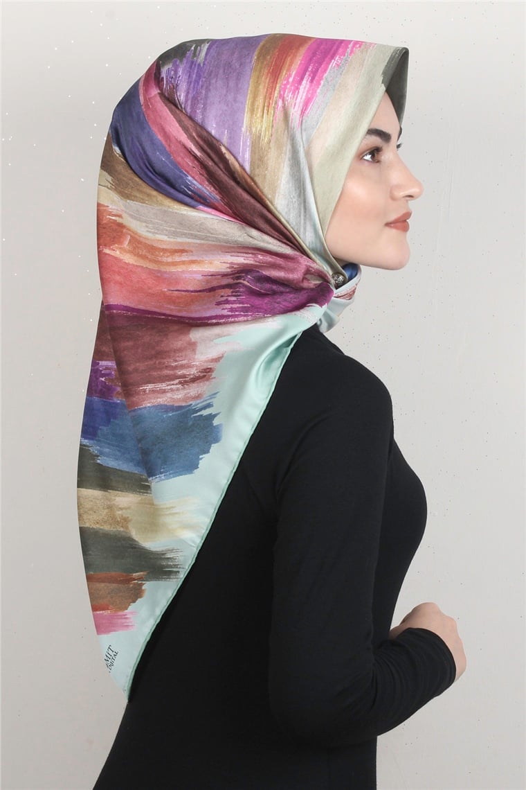 Piramit Dijital Eşarp 1352-8 Mint Yeşili