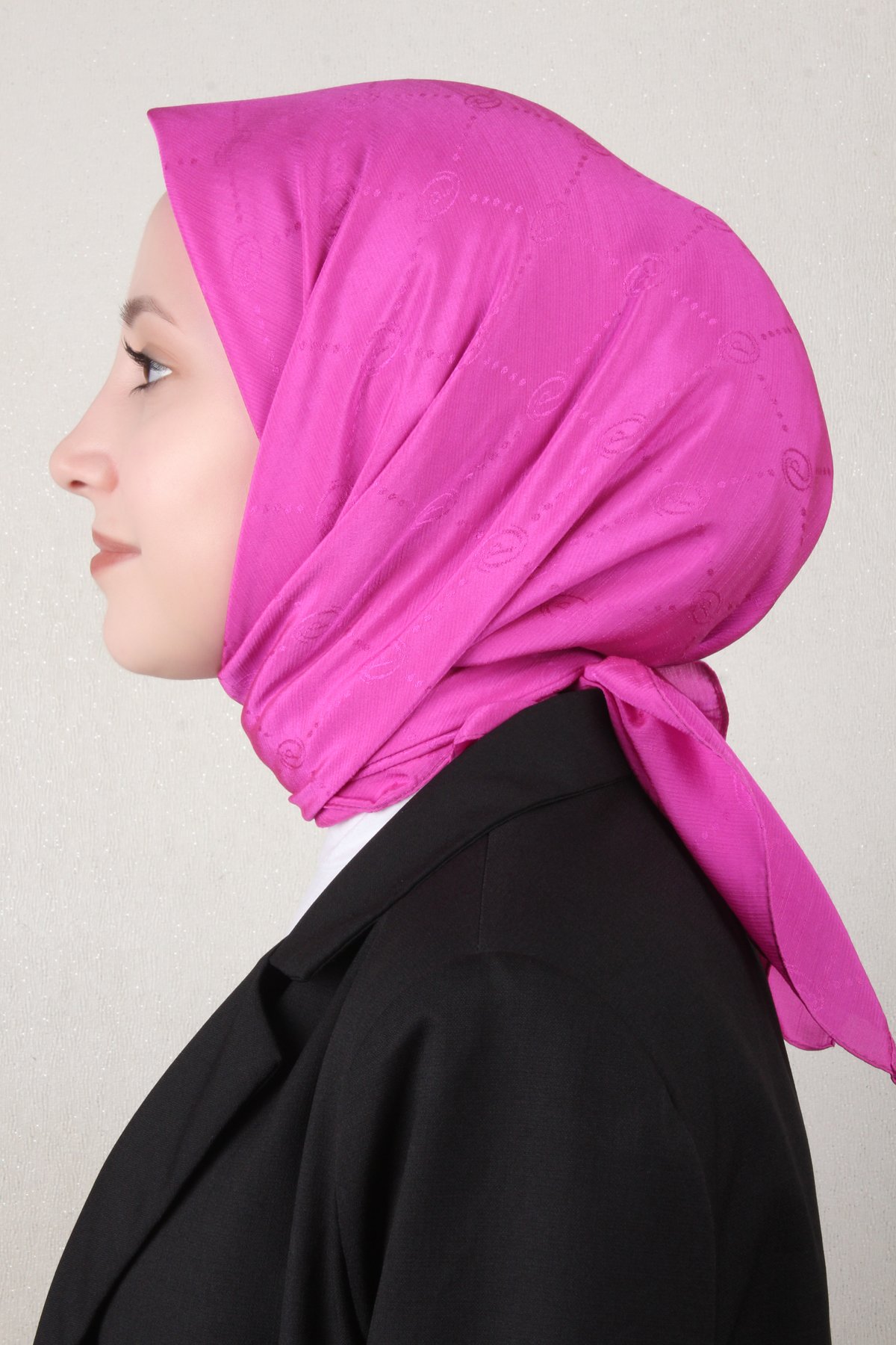 Piramit Monogram Eşarp 4117-10 Fuşya