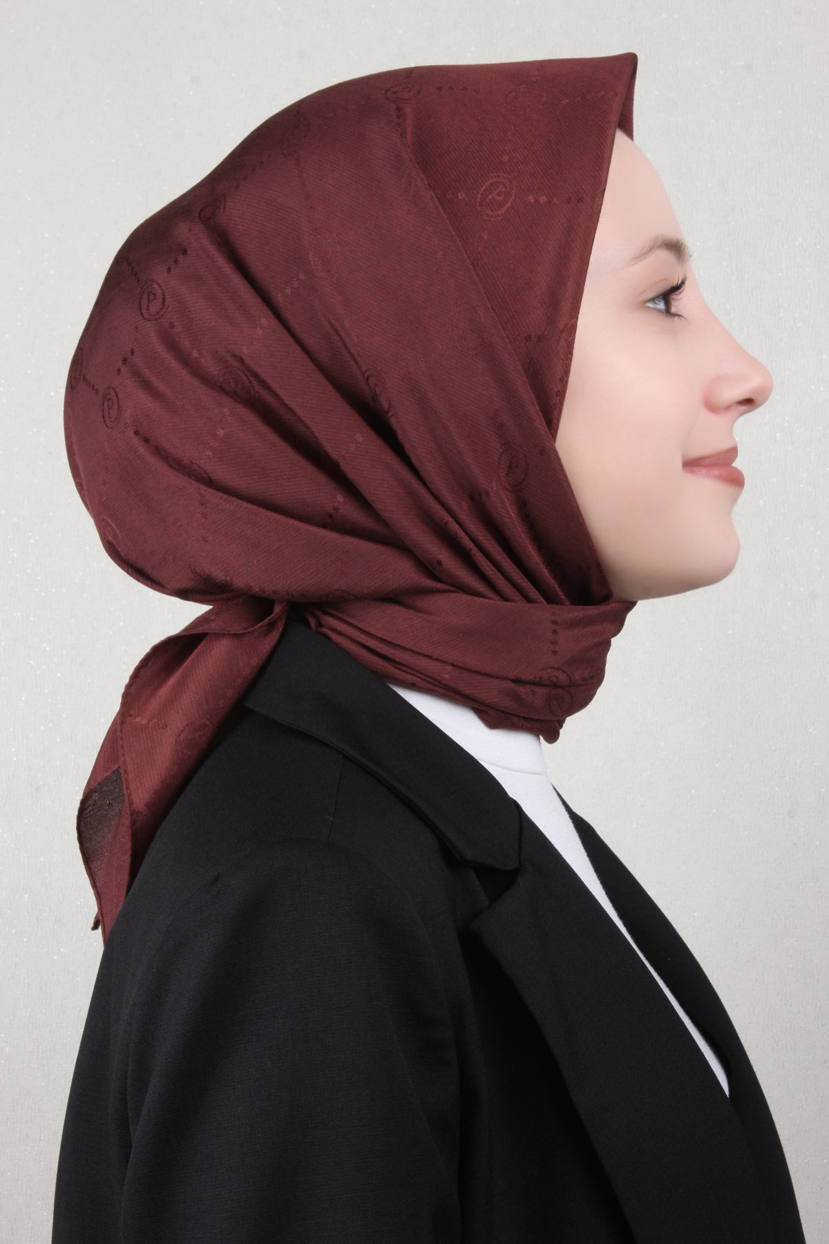 Piramit Monogram Eşarp 4117-13 Acı Kahve