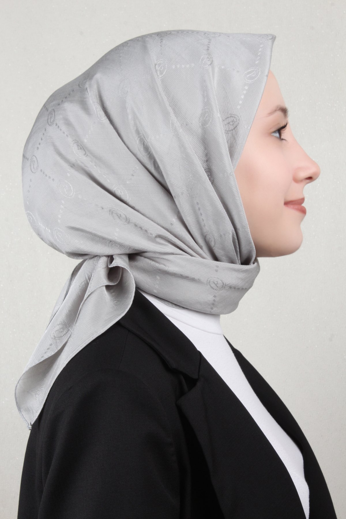 Piramit Monogram Eşarp 4117-29 Gümüş