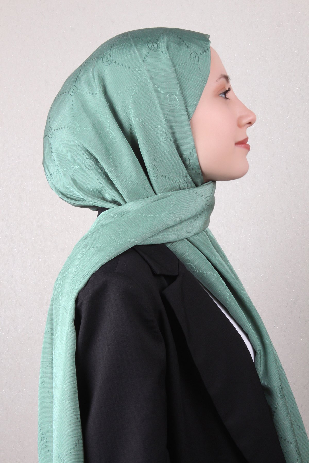 Piramit Monogram Şal 2889-12 Mint Yeşili