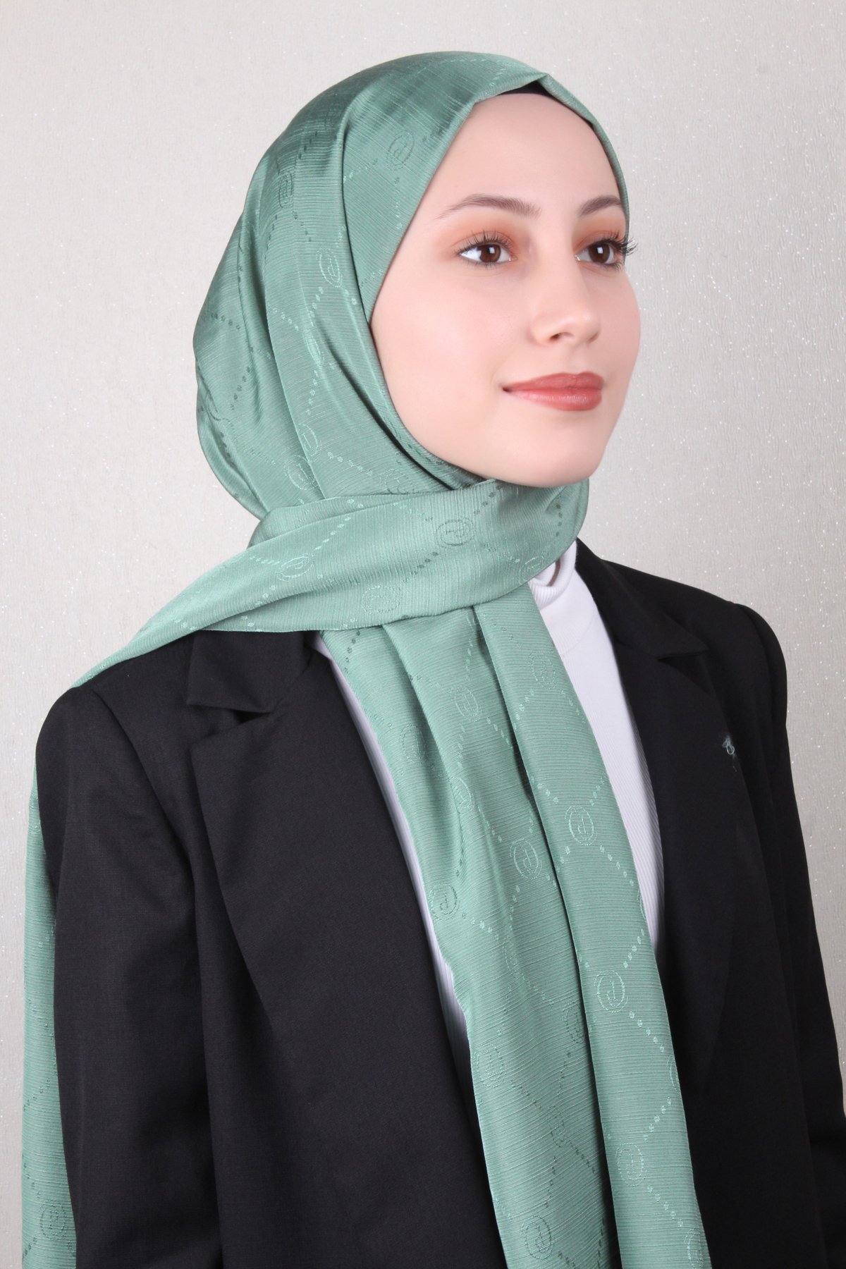 Piramit Monogram Şal 2889-12 Mint Yeşili