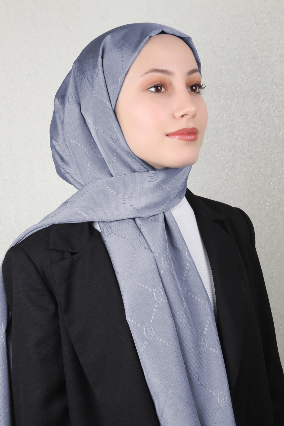 Piramit Monogram Şal 2889-16 Buz Mavisi