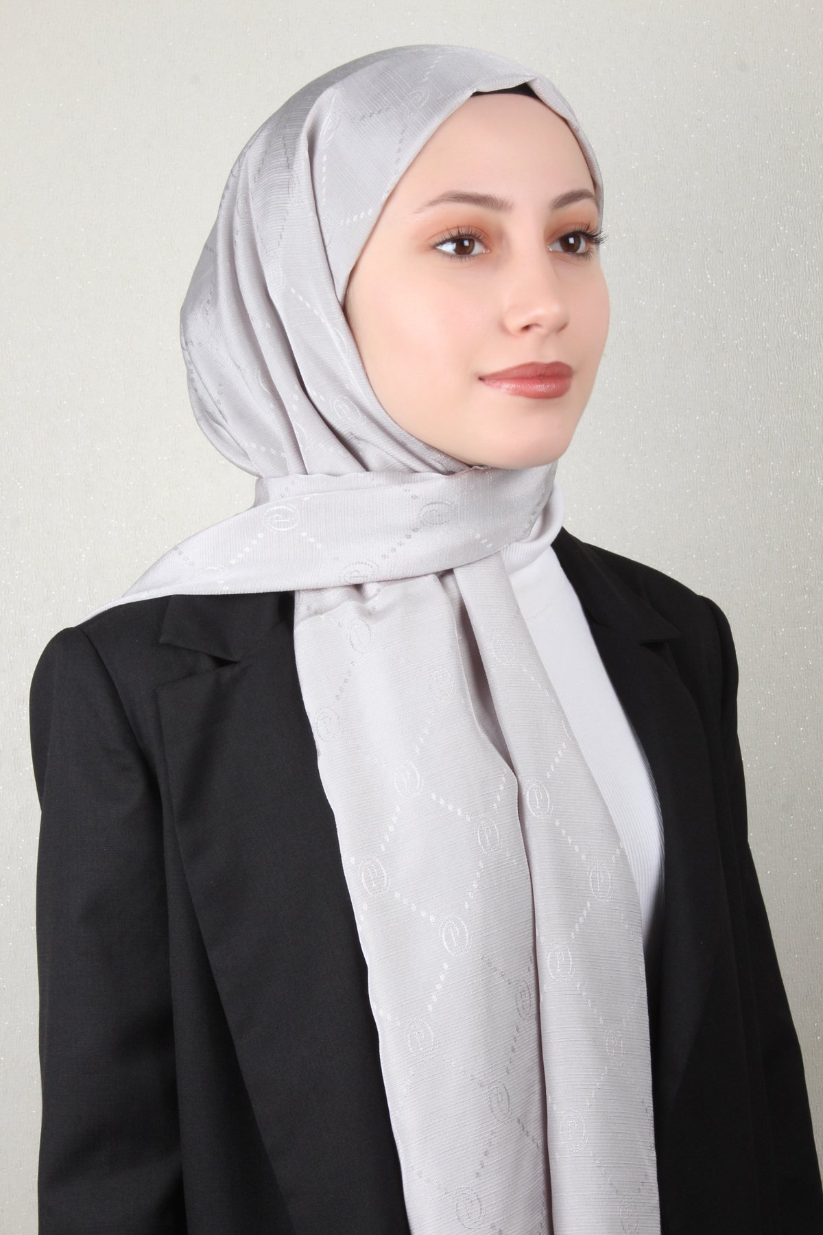 Piramit Monogram Şal 2889-2 Açık Gri