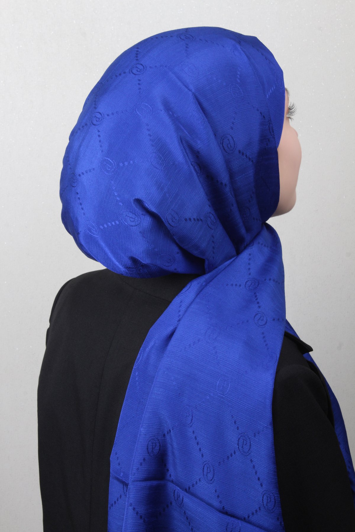 Piramit Monogram Şal 2889-3 Saks Mavisi