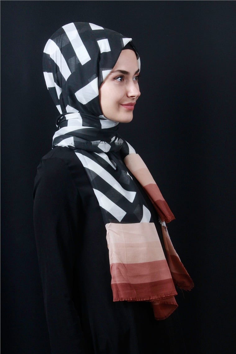 Piramit Pamuklu Desenli Şal 1286-10