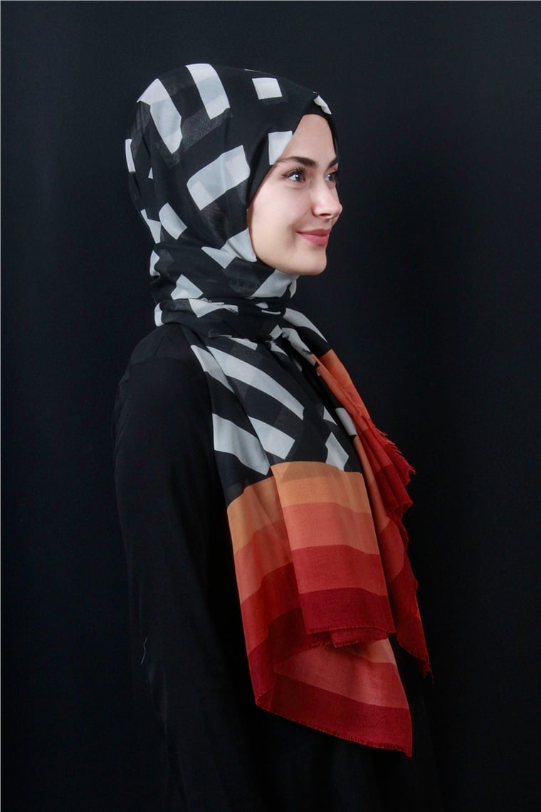 Piramit Pamuklu Desenli Şal 1286-15