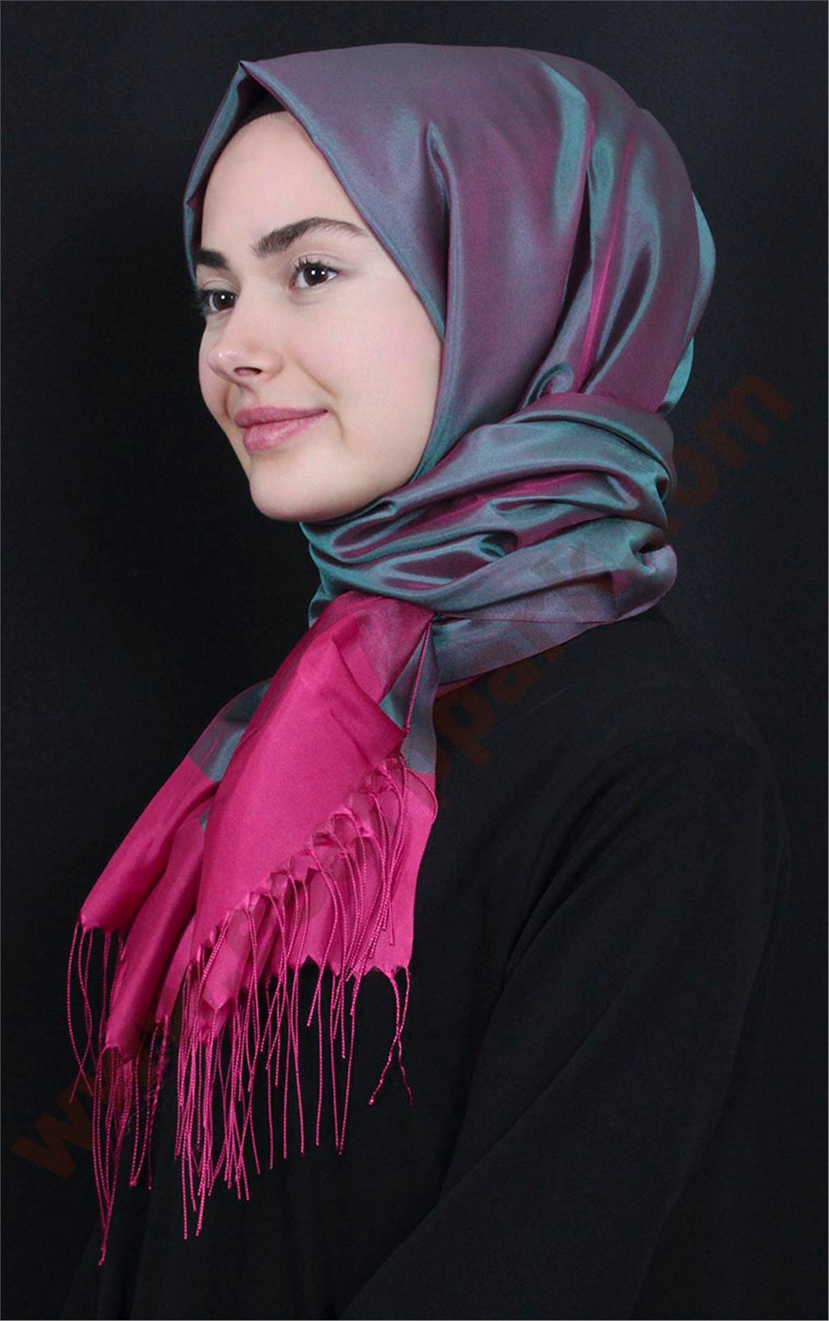 Prenses Tül Şal 2808-1 Turkuaz-Pembe