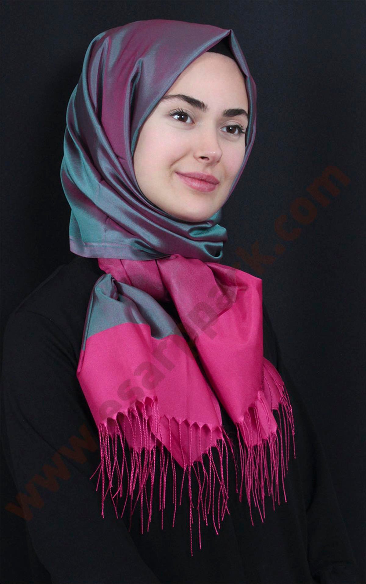 Prenses Tül Şal 2808-1 Turkuaz-Pembe